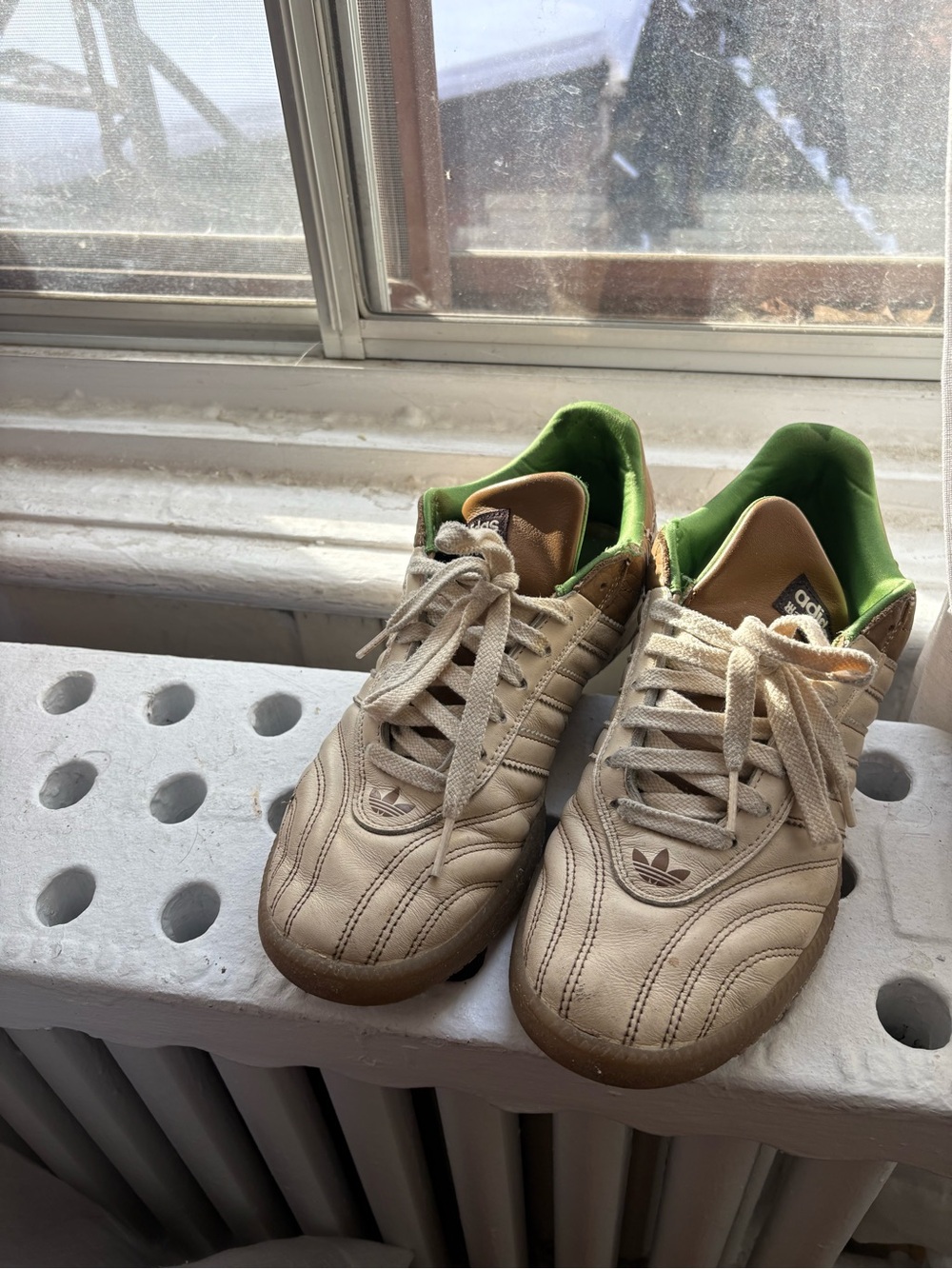 Wales Bonner Cream Leather Sneakers with Green Lining
